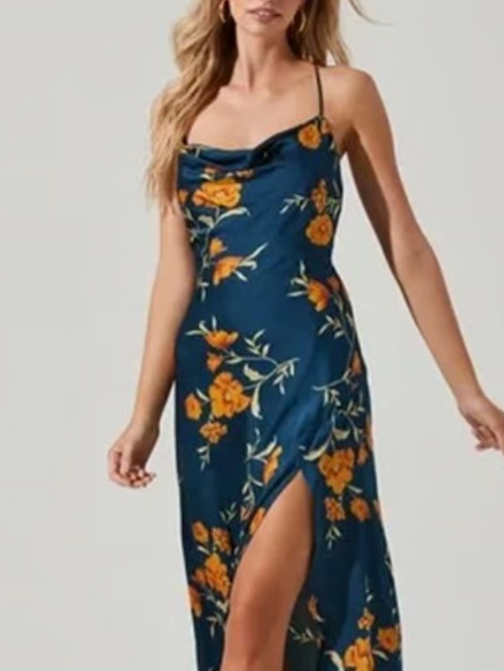 Astr the label Gaia satin midi Slip Dress with Orange Floral Print